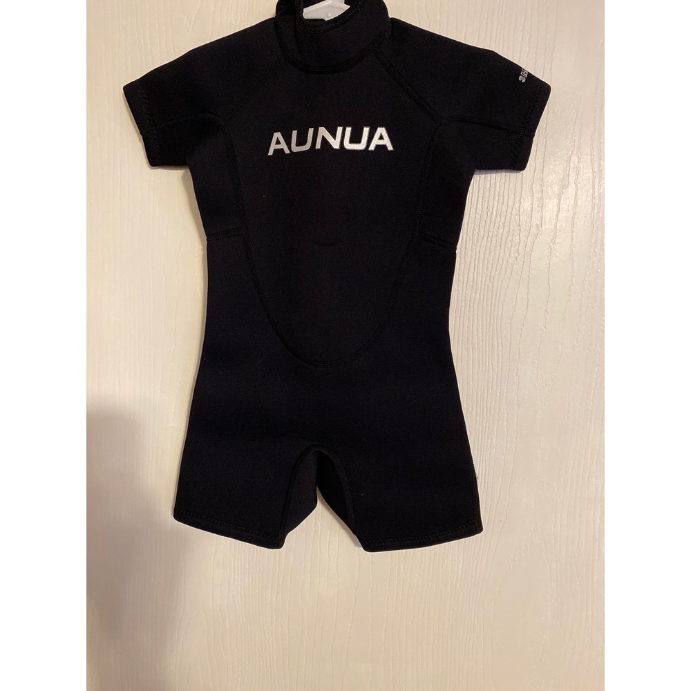 Aunua Kids 3mm Neoprene Shorty Wetsuit Black Youth Size 6 Back Zip Swim Surf
